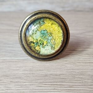 Old World Map Antique Brass Metal Globe Atlas Drawer Pull Knob One Single